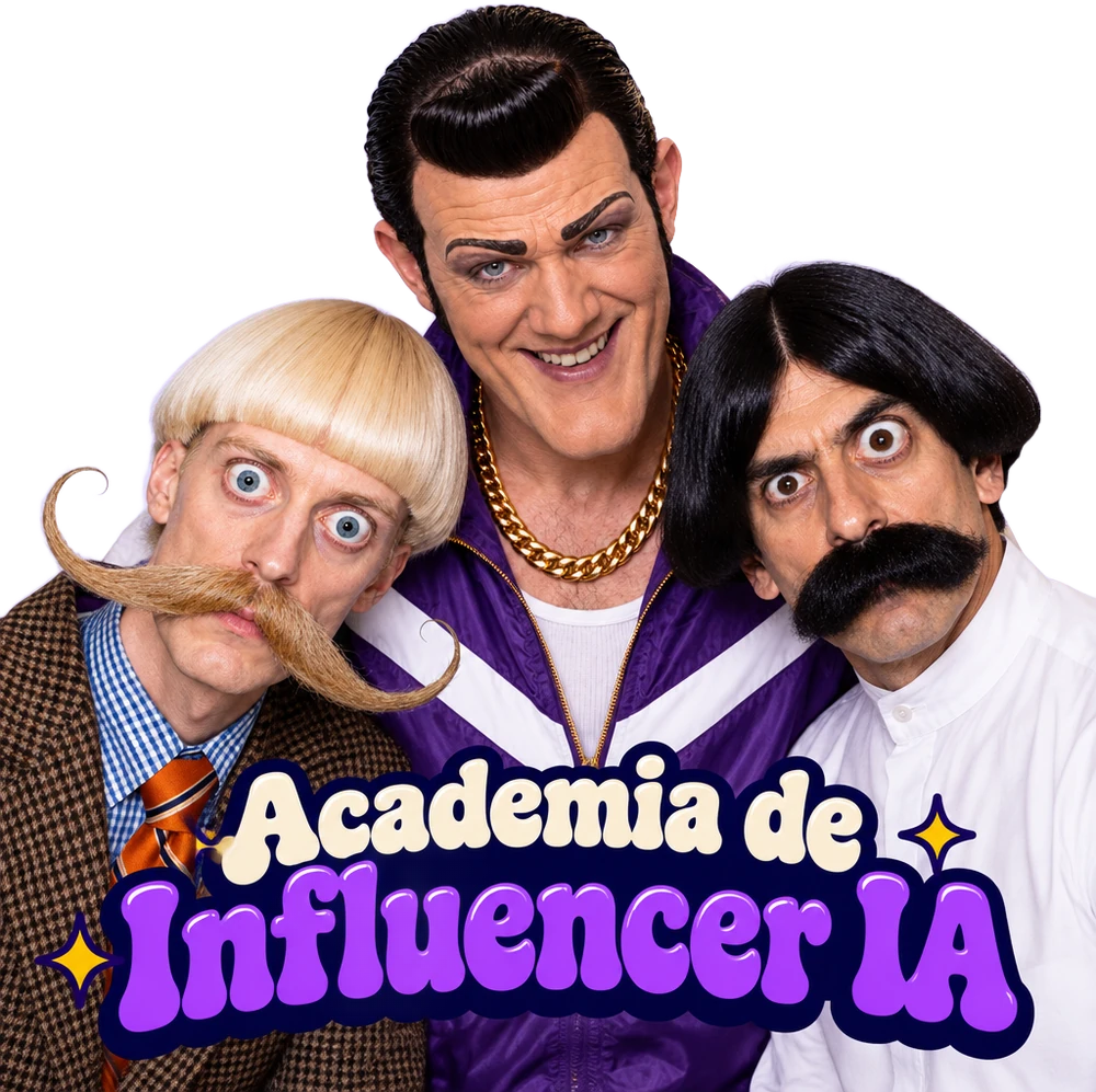 Logo Academia de Influencer IA com três personagens gerados por IA